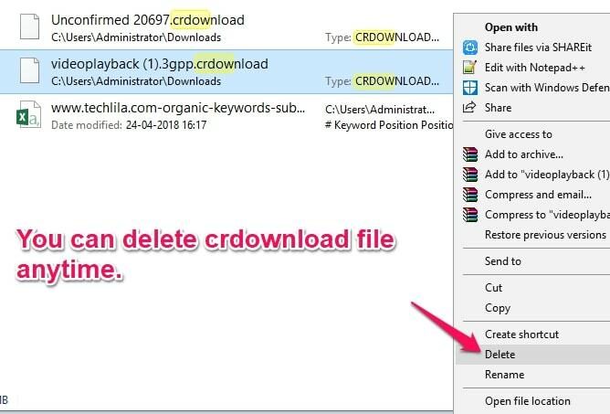 file extension crdownload , 