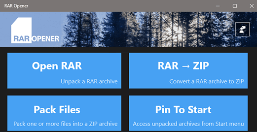 User interface of RAR Opener App in Windows 10